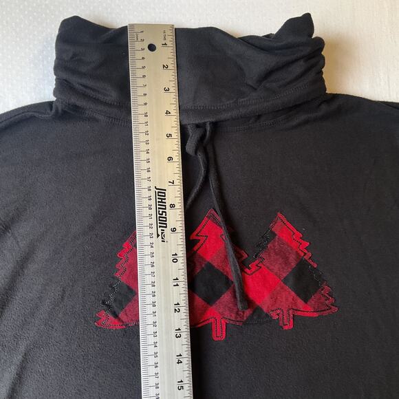 Maurices Women Sweatshirt M Black Plaid Trees Drawstring Embroidered Long Sleeve - Picture 6 of 8